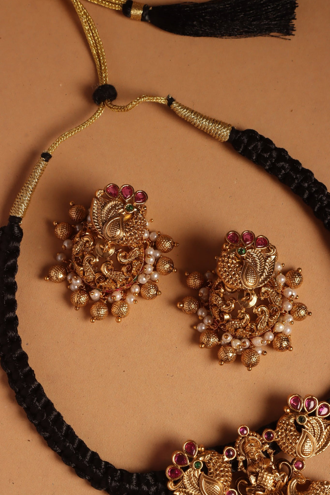 Handmade Lakshmi Pendant Black Thread Choker - N4096
