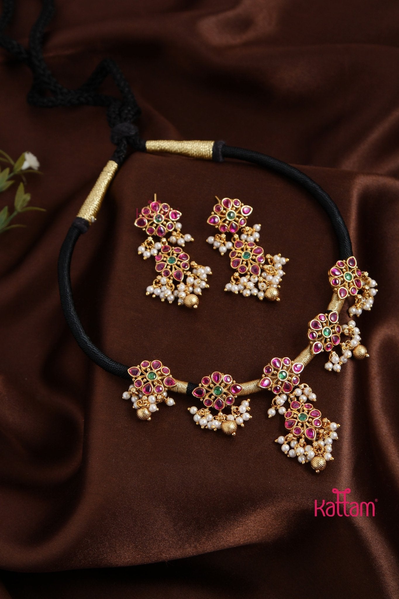 Handmade Motif Black Thread Choker - Kattam