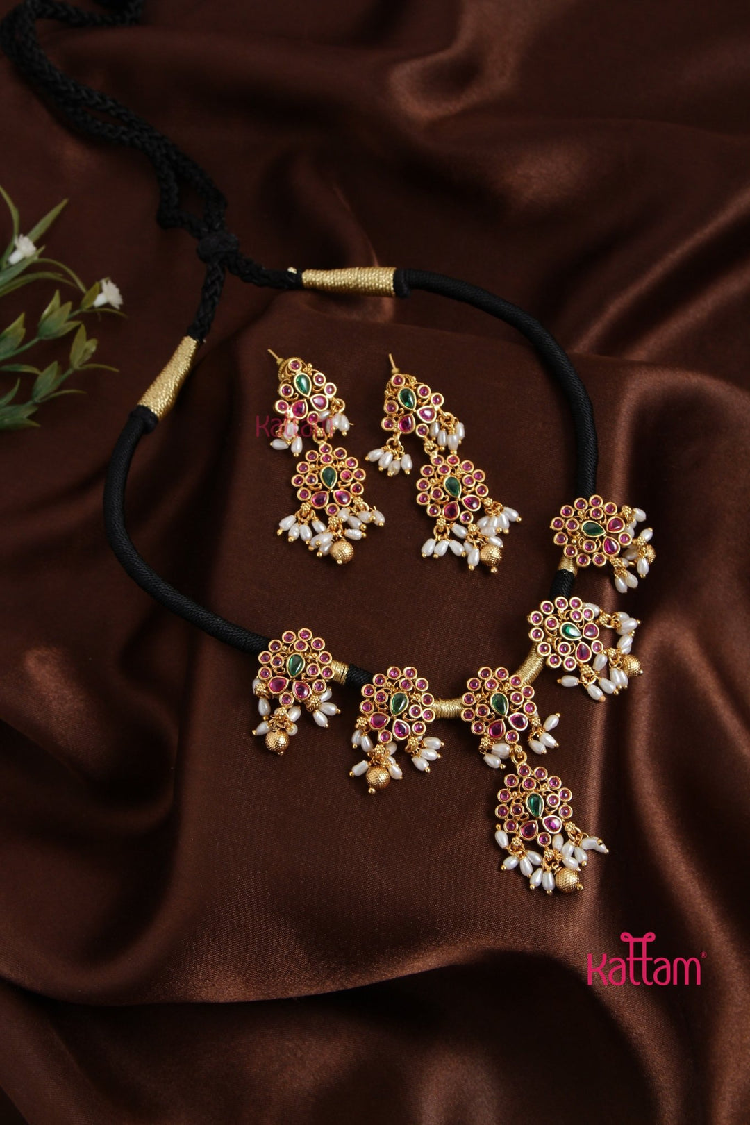 Handmade Motif Black Thread Choker - Design 2 - N3152