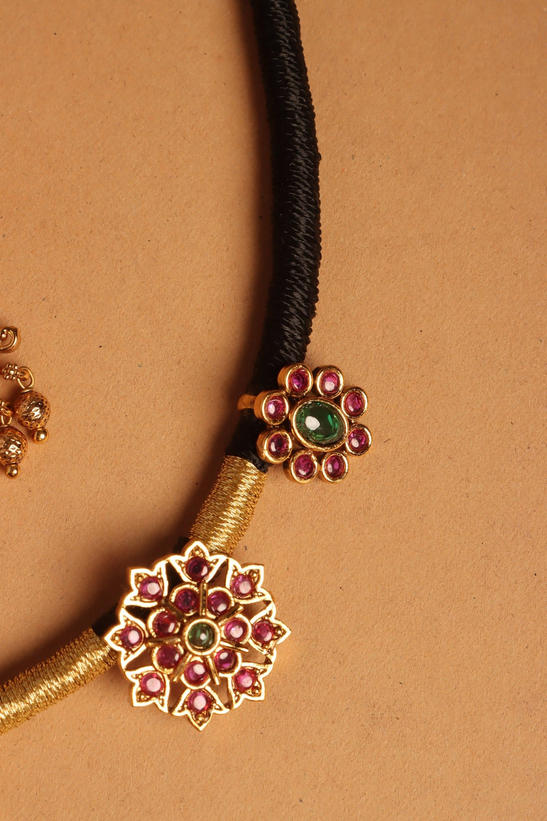 Handmade Peacock Pendant Black Thread Choker - N4097
