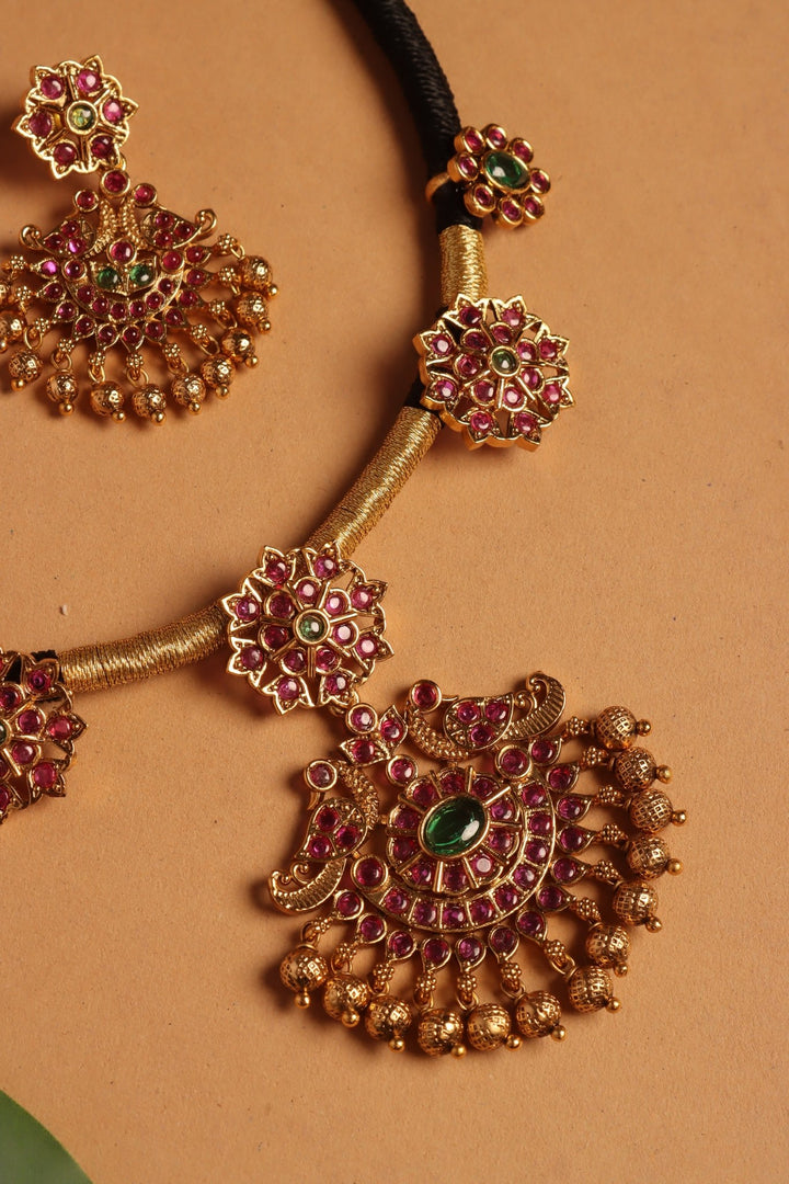 Handmade Peacock Pendant Black Thread Choker - N4097