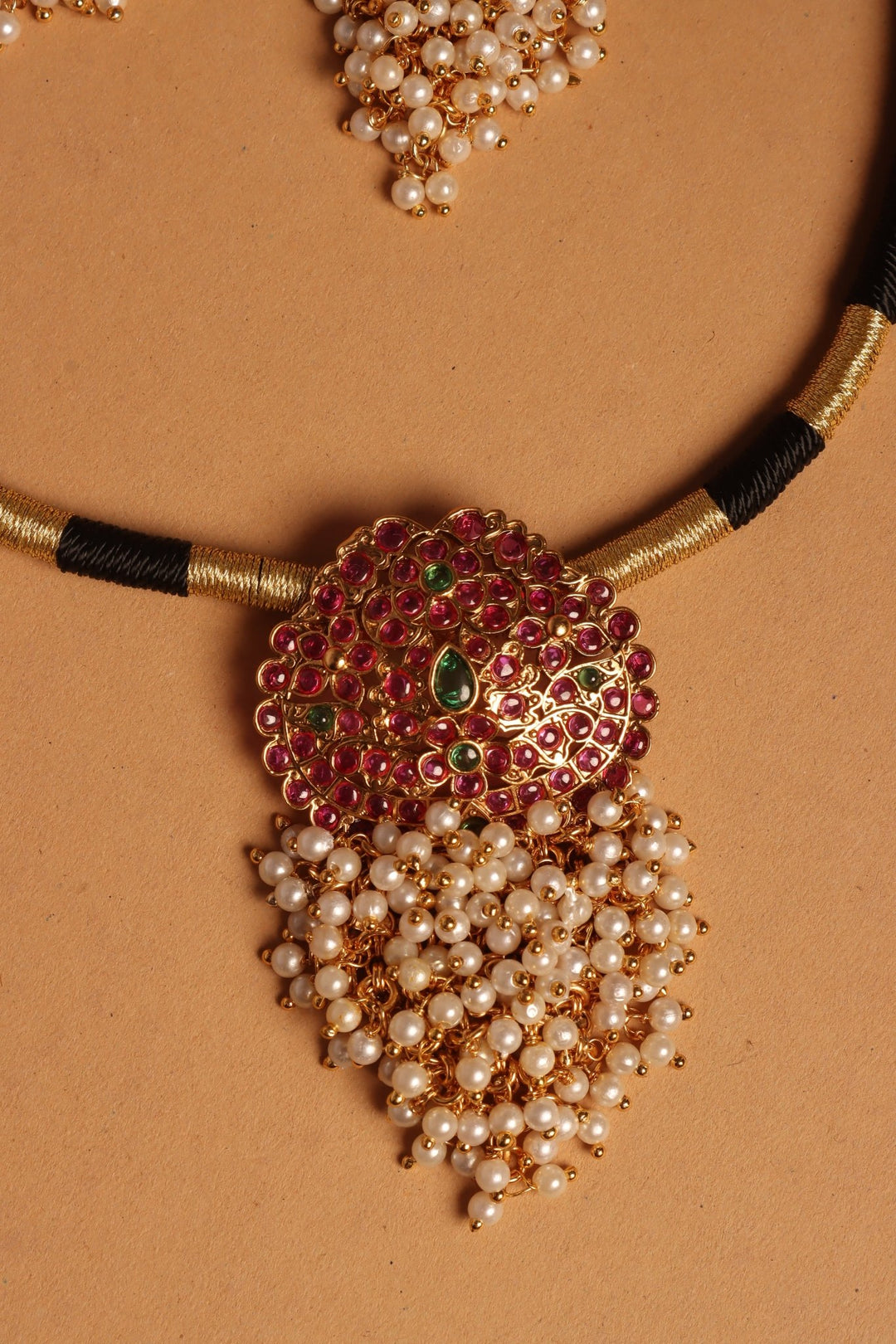 Handmade Pearls Drop Black Thread Choker - N4094