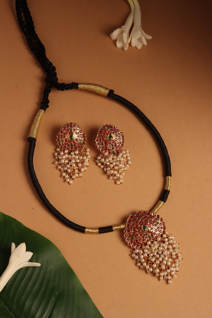 Handmade Pearls Drop Black Thread Choker - N4094