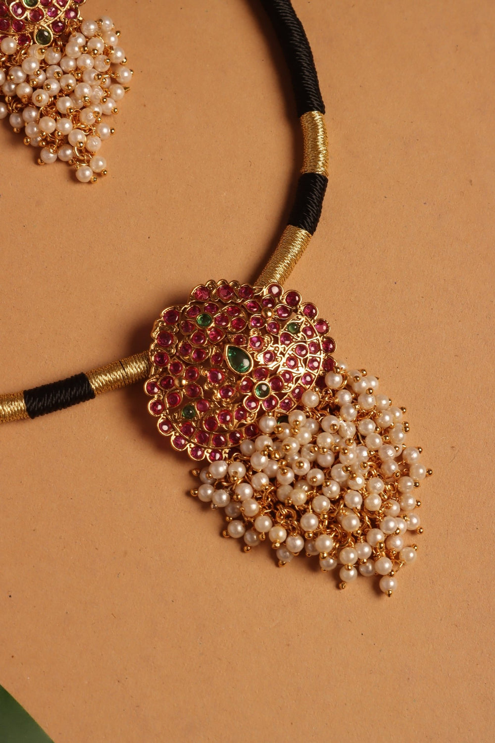 Handmade Pearls Drop Black Thread Choker - N4094