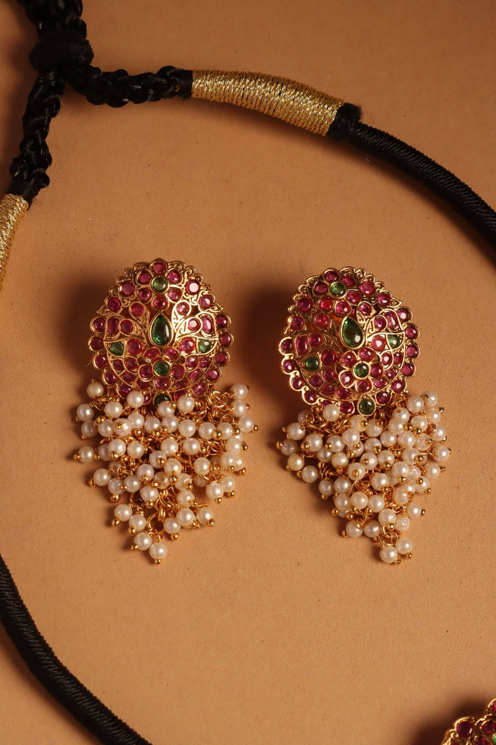 Handmade Pearls Drop Black Thread Choker - N4094