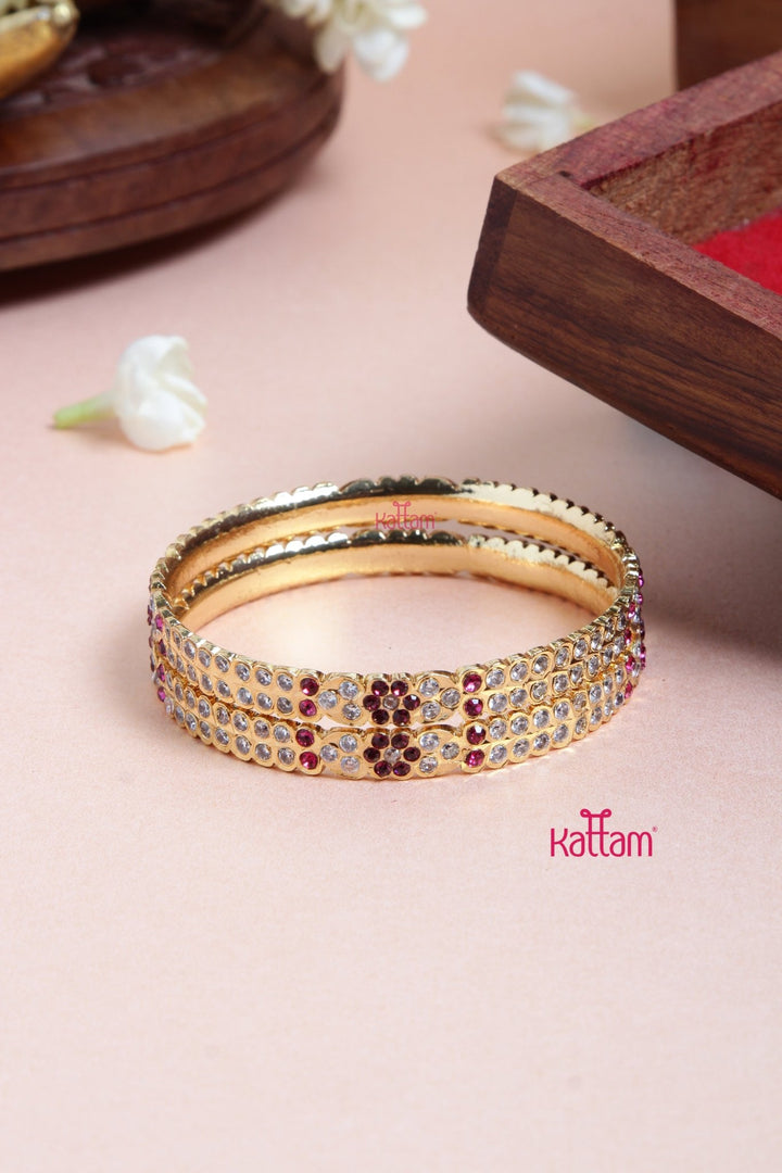 Handsetting Fuchsia Double Line Gati Bangle - B550 - V4