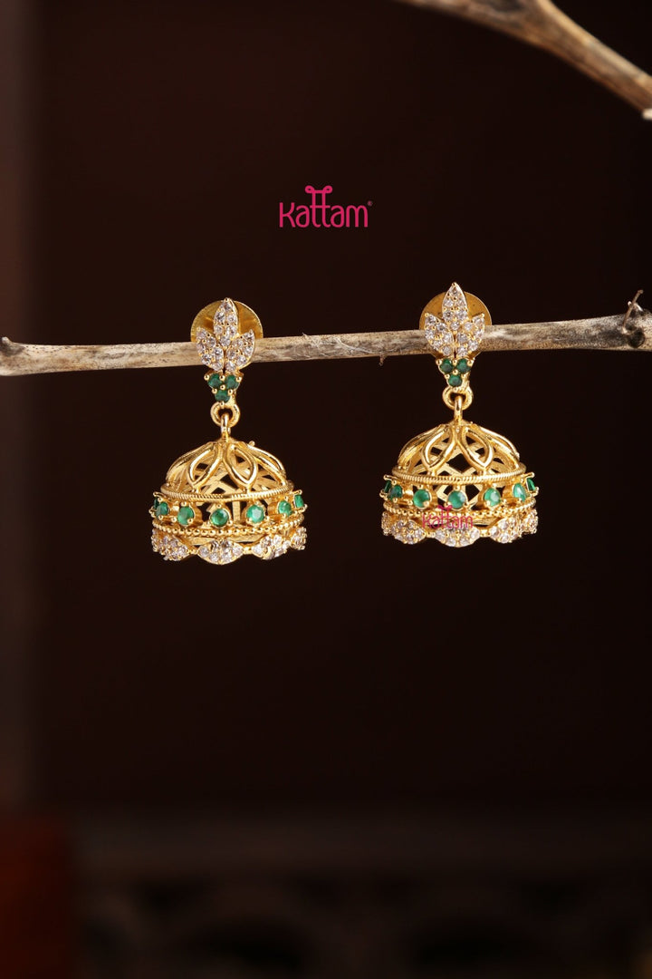 Indhu - Green Stone Jhumka - E1295