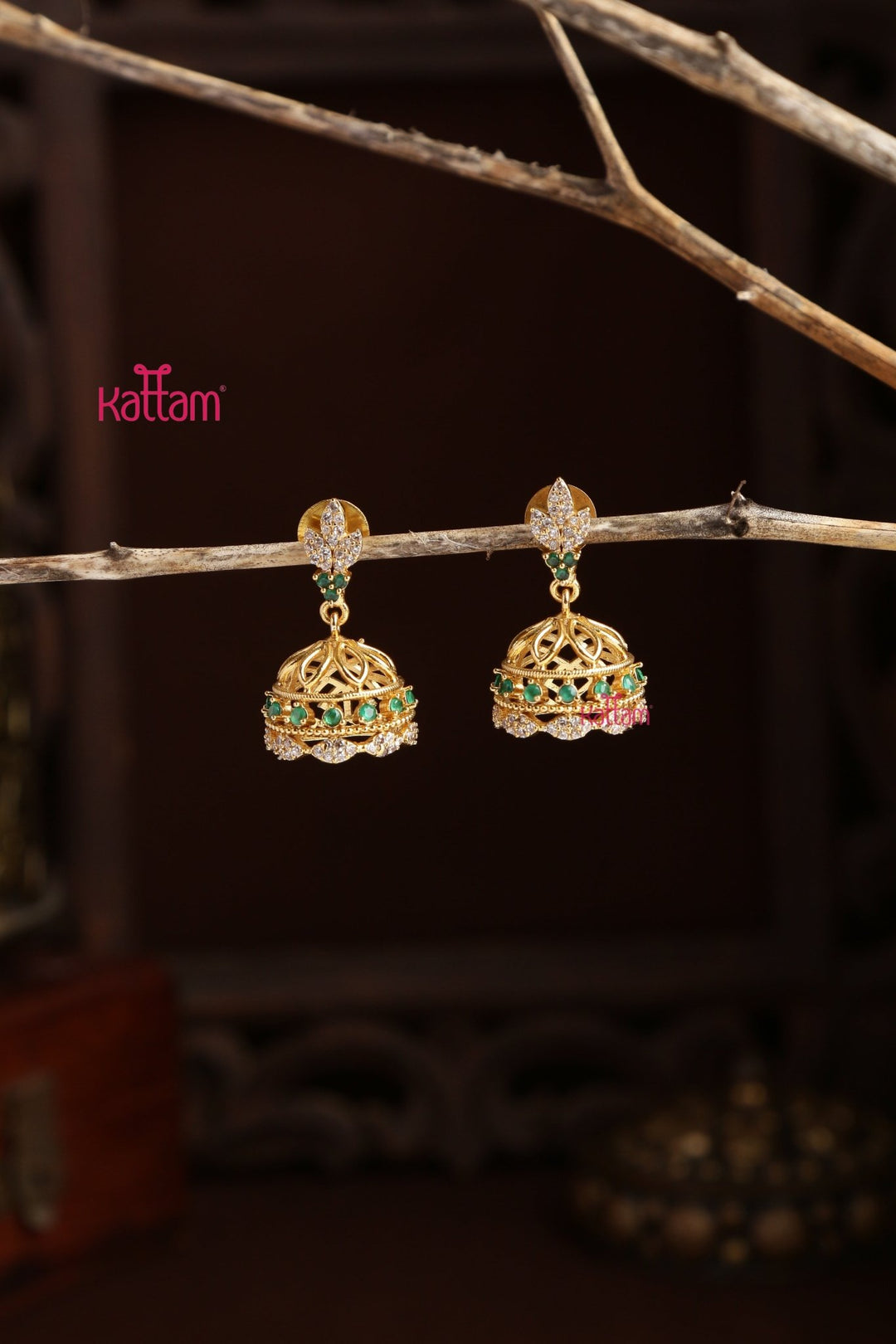 Indhu - Green Stone Jhumka - E1295