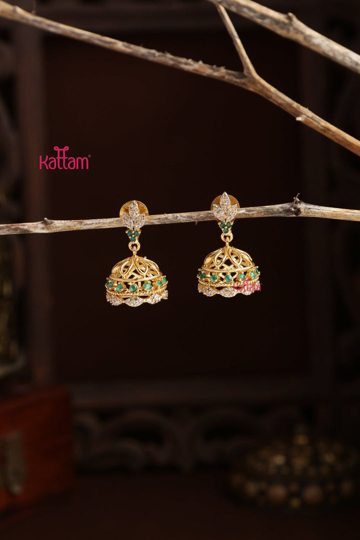 Indhu - Green Stone Jhumka - E1295