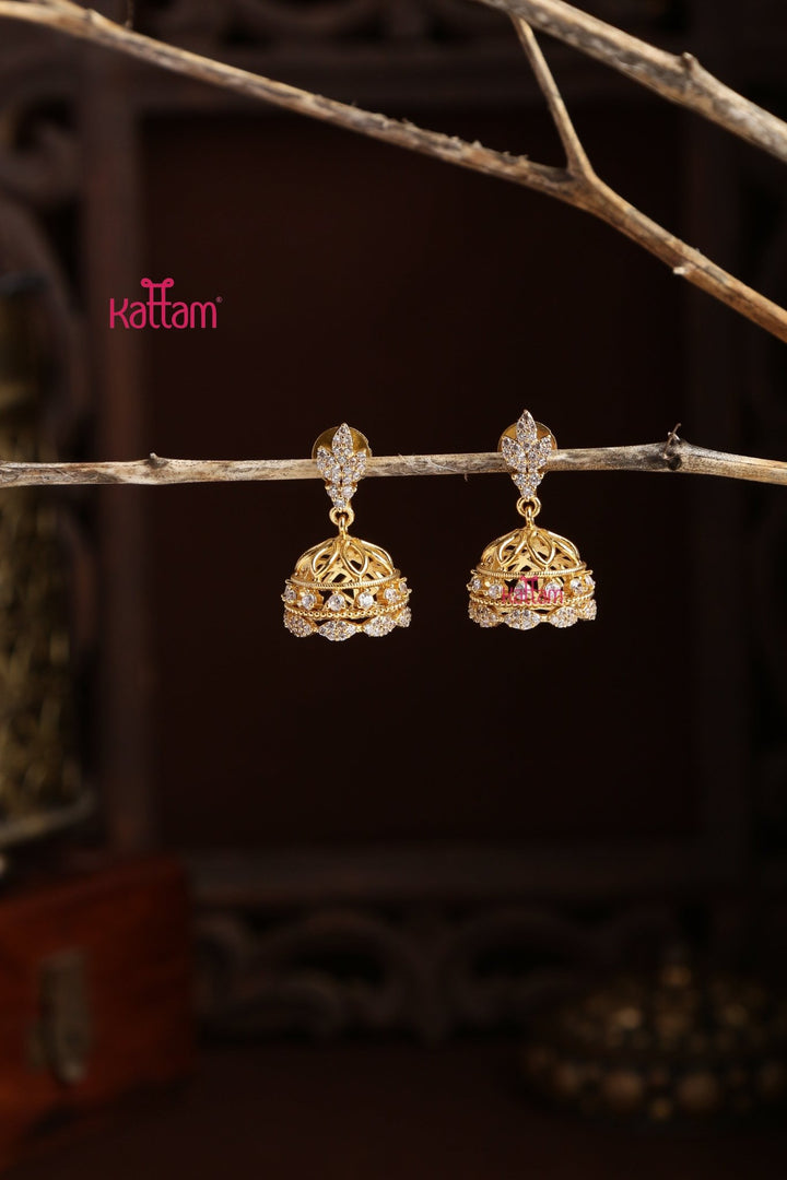 Indhu - White Stone Jhumka - E1296