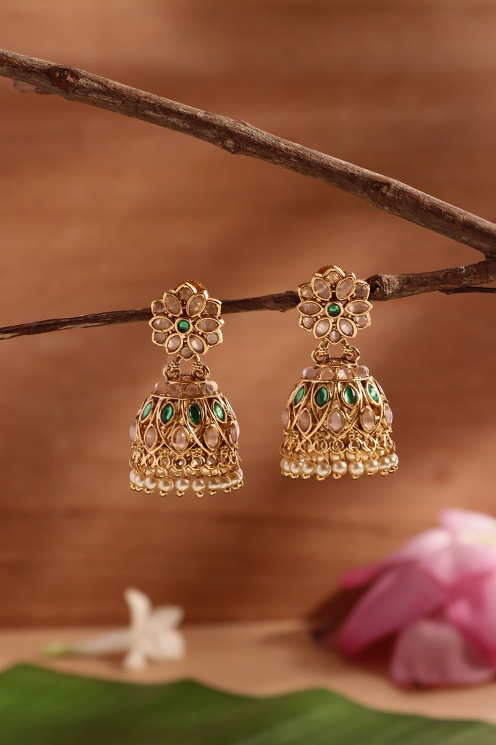 Indirani - Pastelpink &amp; Green pearl Jhumka - E1457