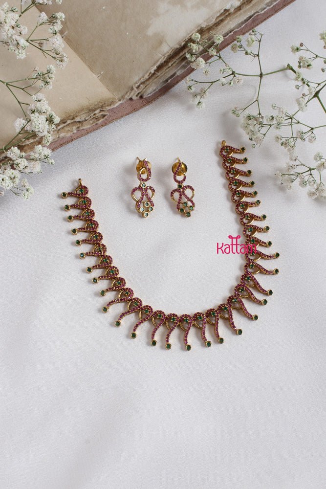Indo Western Ruby Green Stone Choker - N2312