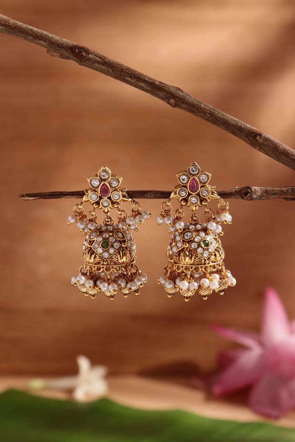 Initha - Multistone Pearls Jhumka - E1453