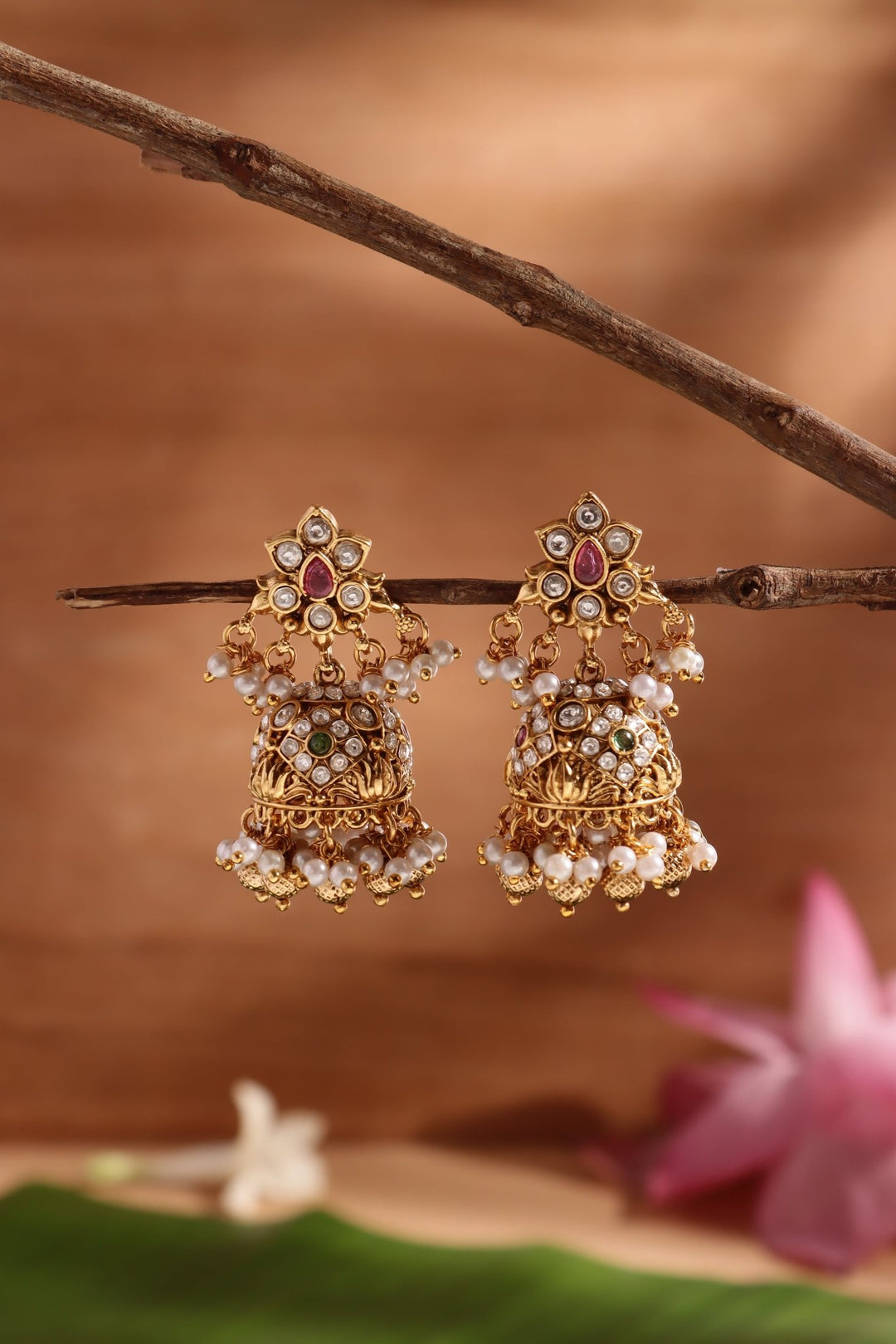 Initha - Multistone Pearls Jhumka - E1453