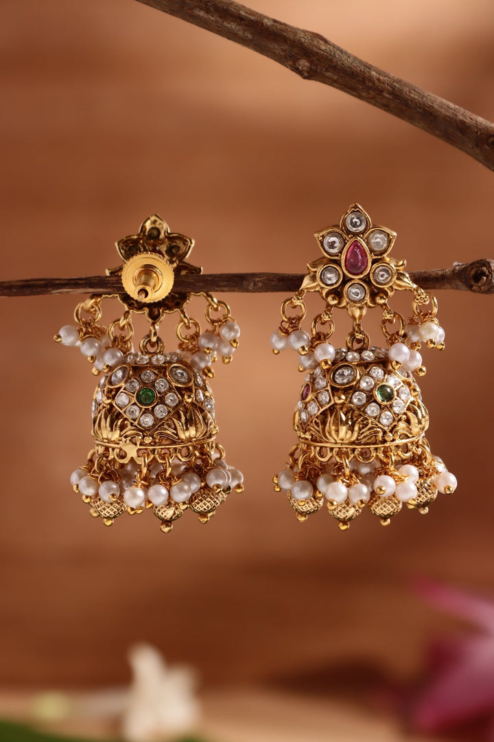Initha - Multistone Pearls Jhumka - E1453