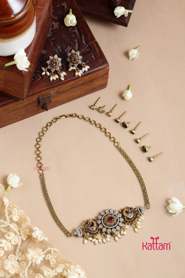 Interchangable Peacock Oval Flower Choker - N6148