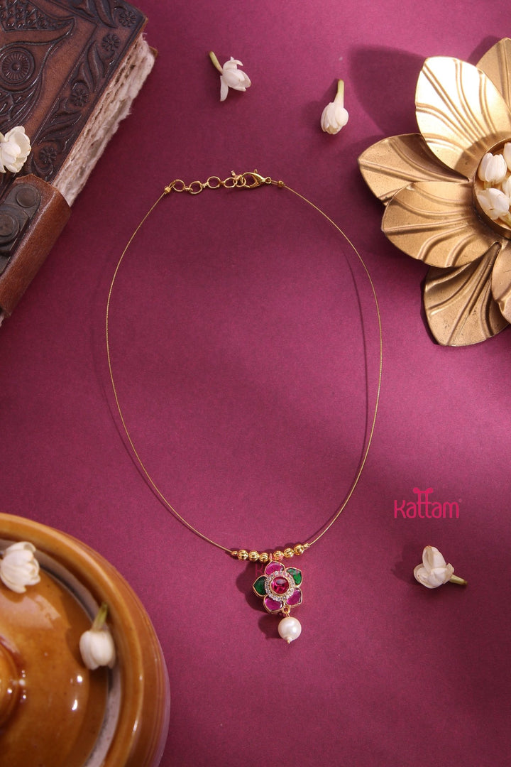 Invisible Kundan Flower Dollar Choker - Rubygreen - N3297