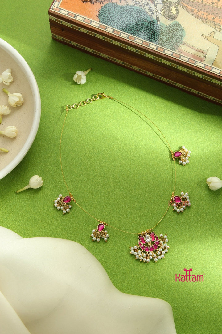 Invisible Kundan Lotus Necklace - Ruby - N3294