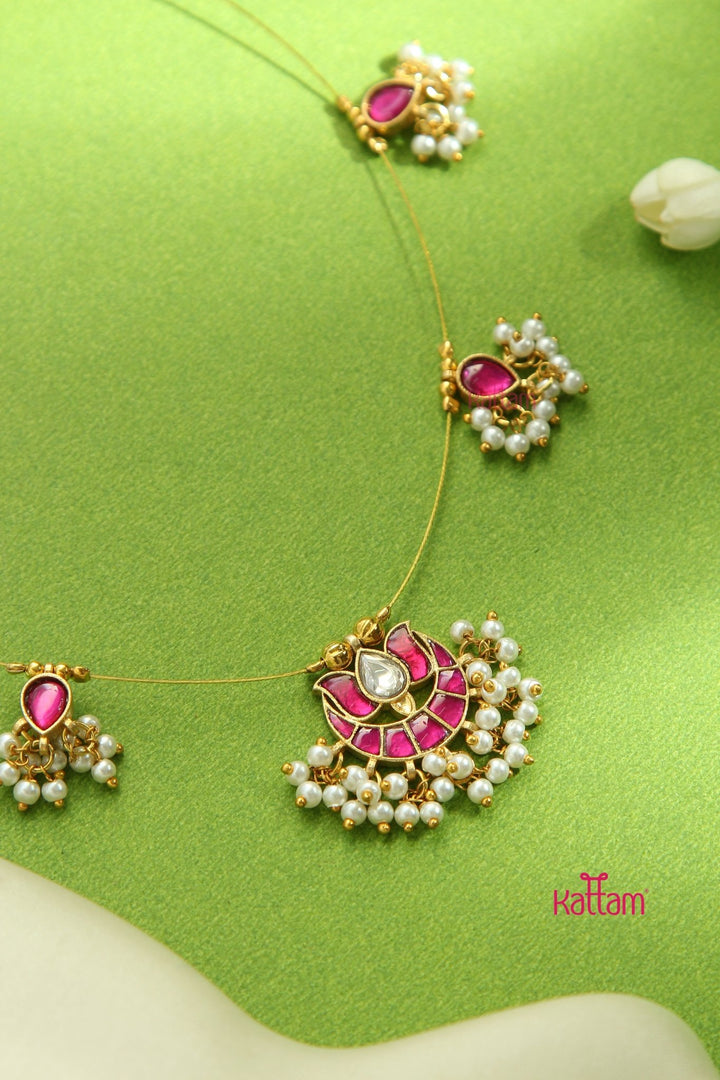 Invisible Kundan Lotus Necklace - Ruby - N3294