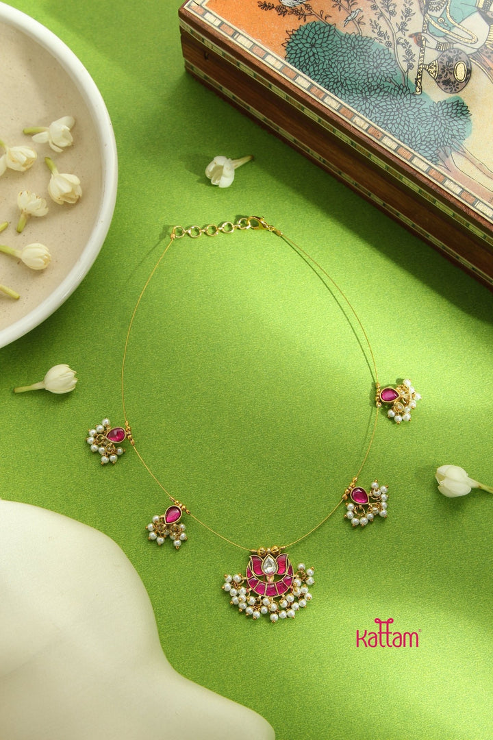 Invisible Kundan Lotus Necklace - Ruby - N3294