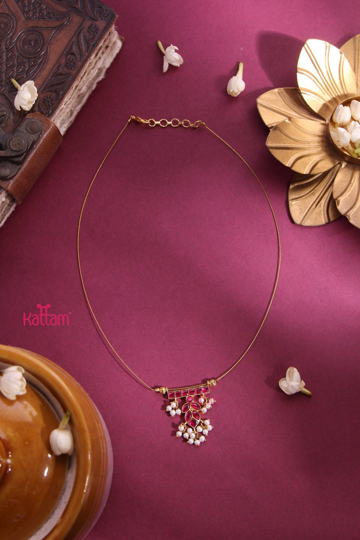 Invisible Kundan Ruby Leaves Pearl Choker - N3298