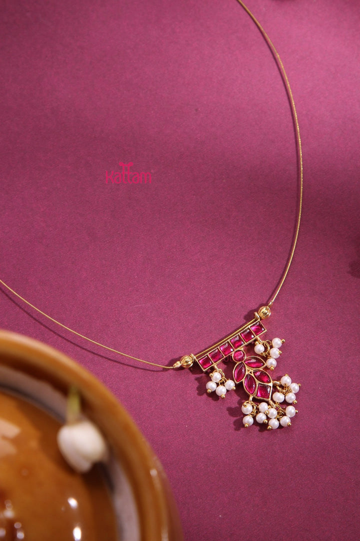 Invisible Kundan Ruby Leaves Pearl Choker - N3298