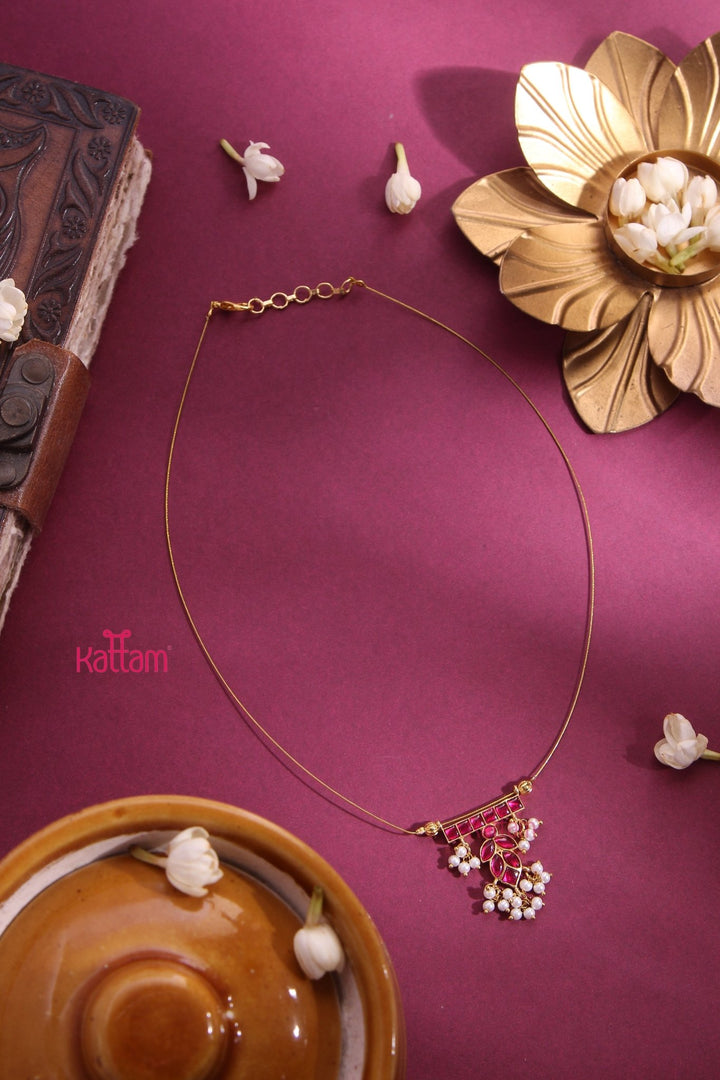 Invisible Kundan Ruby Leaves Pearl Choker - N3298