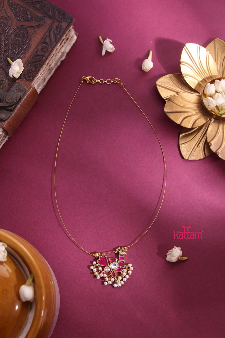 Invisible Kundan Ruby Peacock Choker - N3292