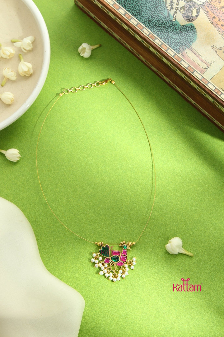 Invisible Kundan Rubygreen Peacock Choker - N3293