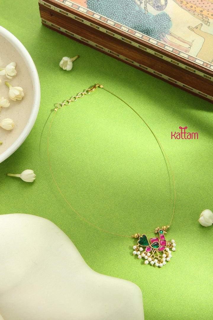 Invisible Kundan Rubygreen Peacock Choker - N3293