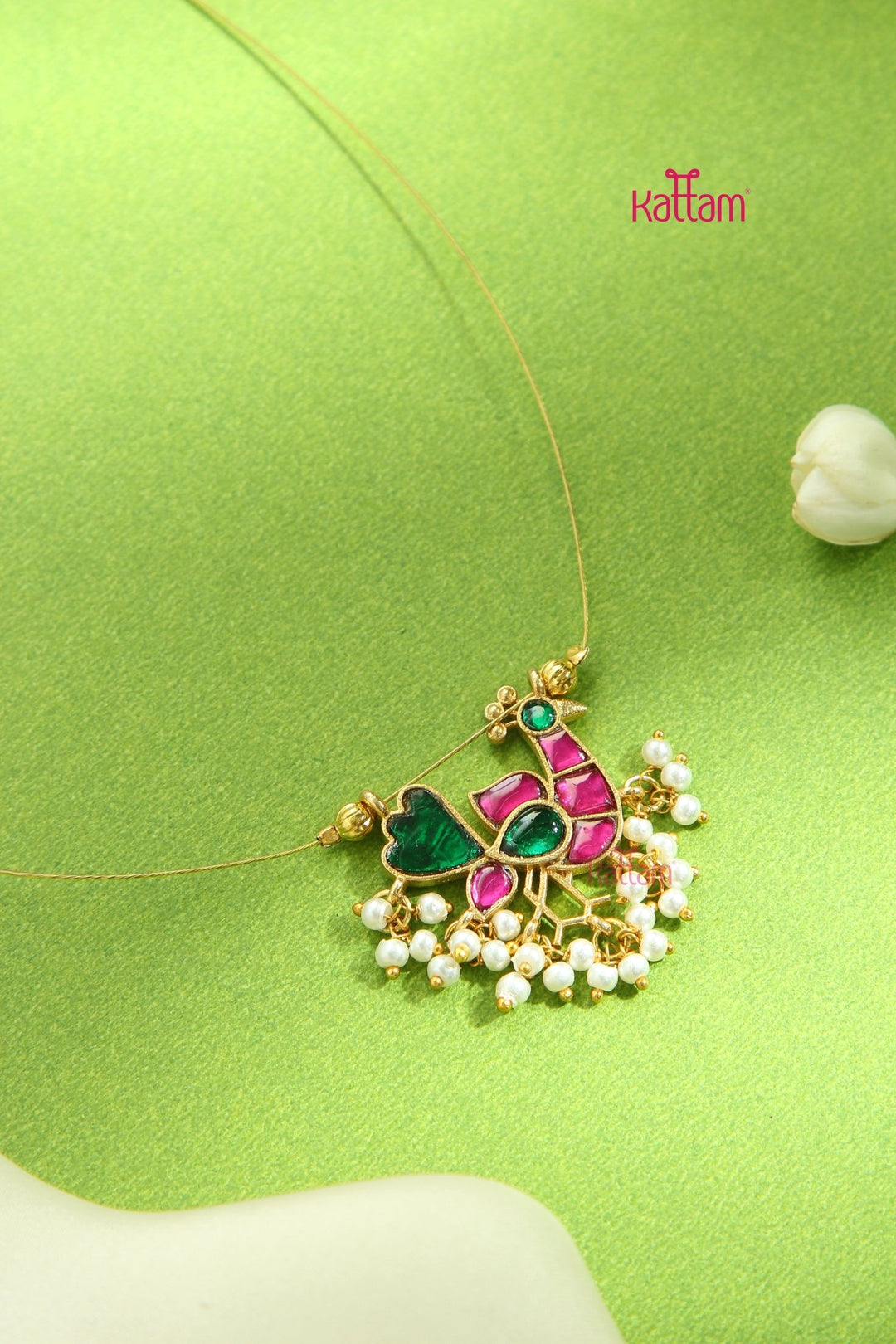 Invisible Kundan Rubygreen Peacock Choker - N3293