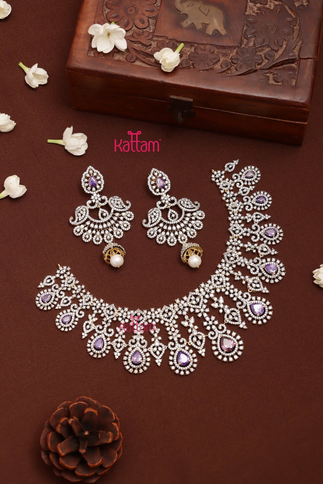 Irfana - AD Stone Semi Bridal Purple Choker Set - N5318