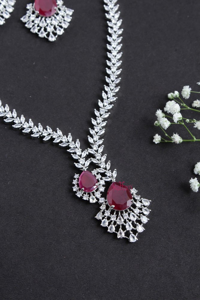 Isla - American Diamond Ruby Stone Necklace - N2425