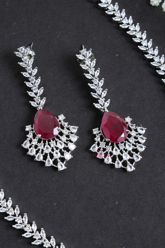 Isla - American Diamond Ruby Stone Necklace - N2425
