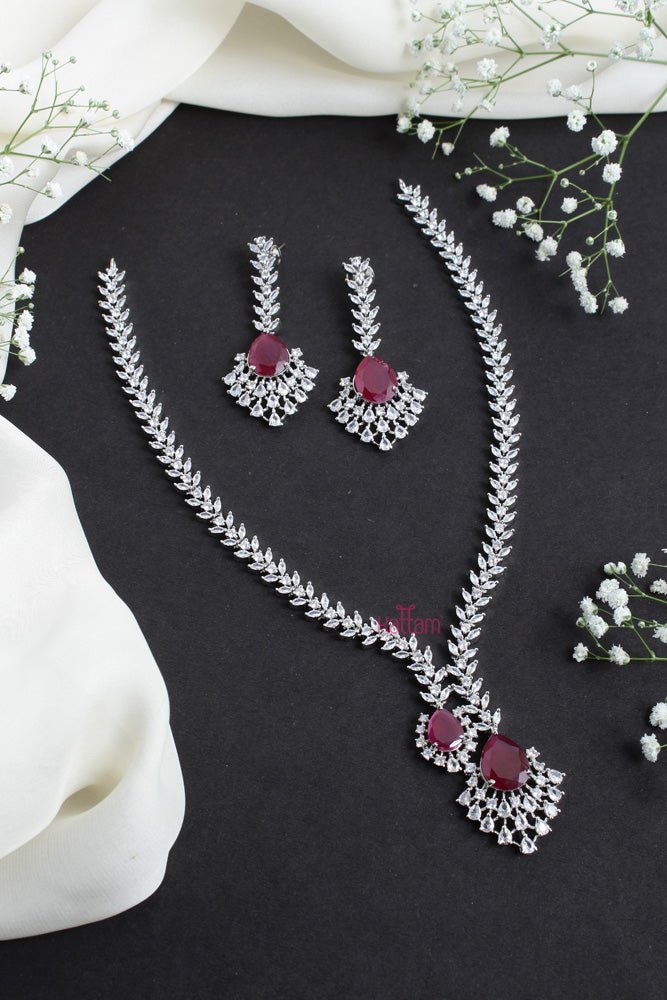 Isla - American Diamond Ruby Stone Necklace - N2425
