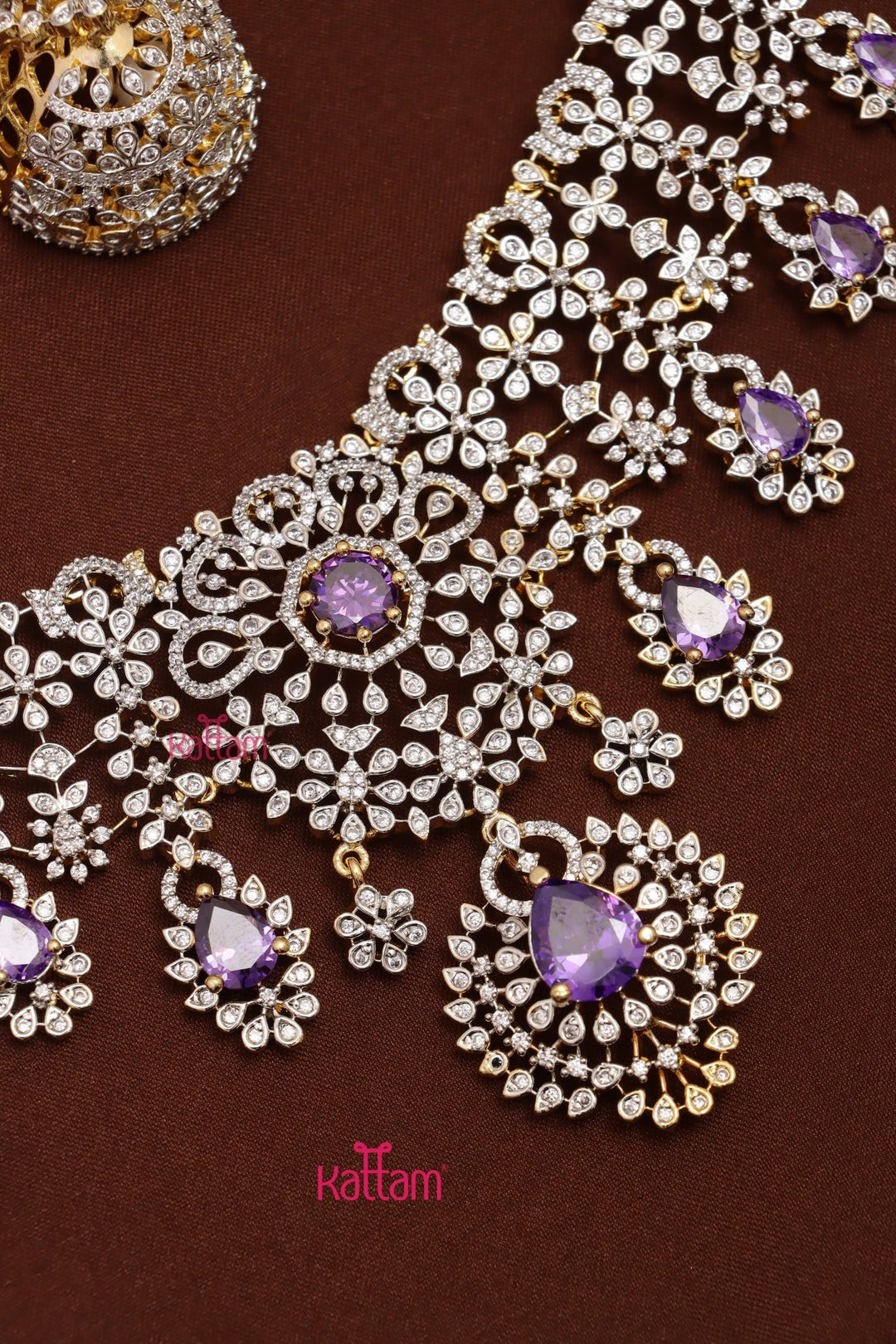 Iyraa - AD Stone Semi Bridal Purple Choker Set - N5321