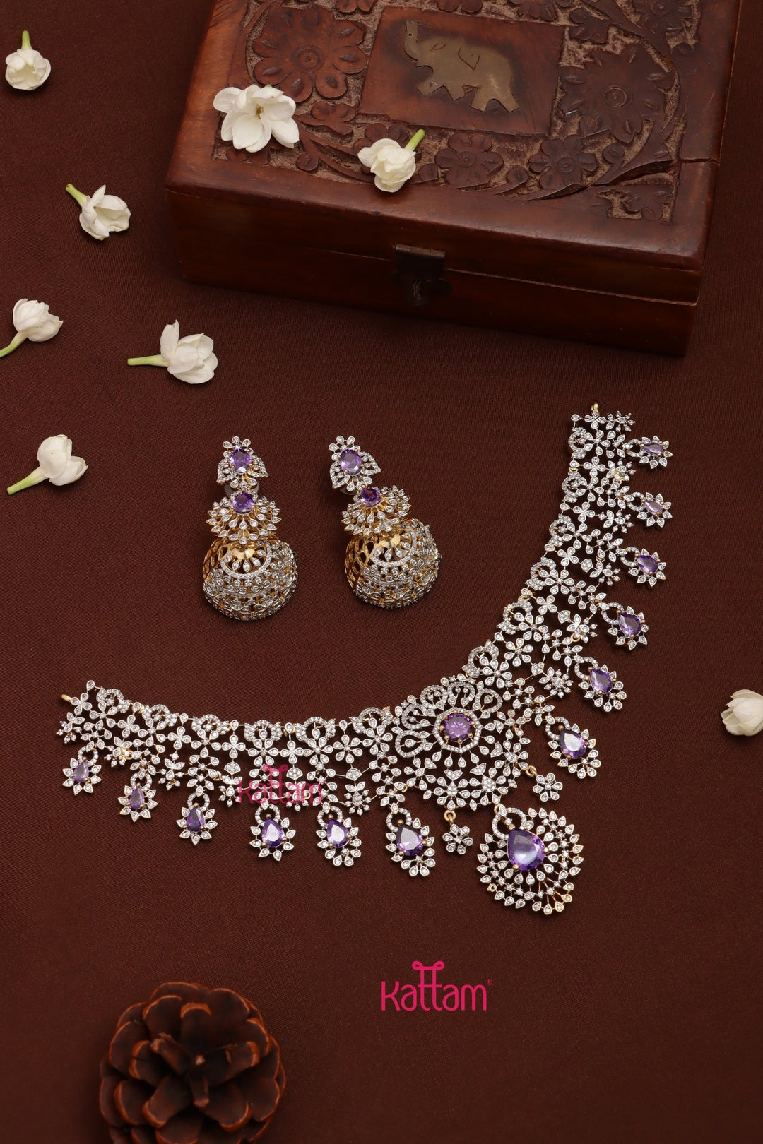 Iyraa - AD Stone Semi Bridal Purple Choker Set - N5321