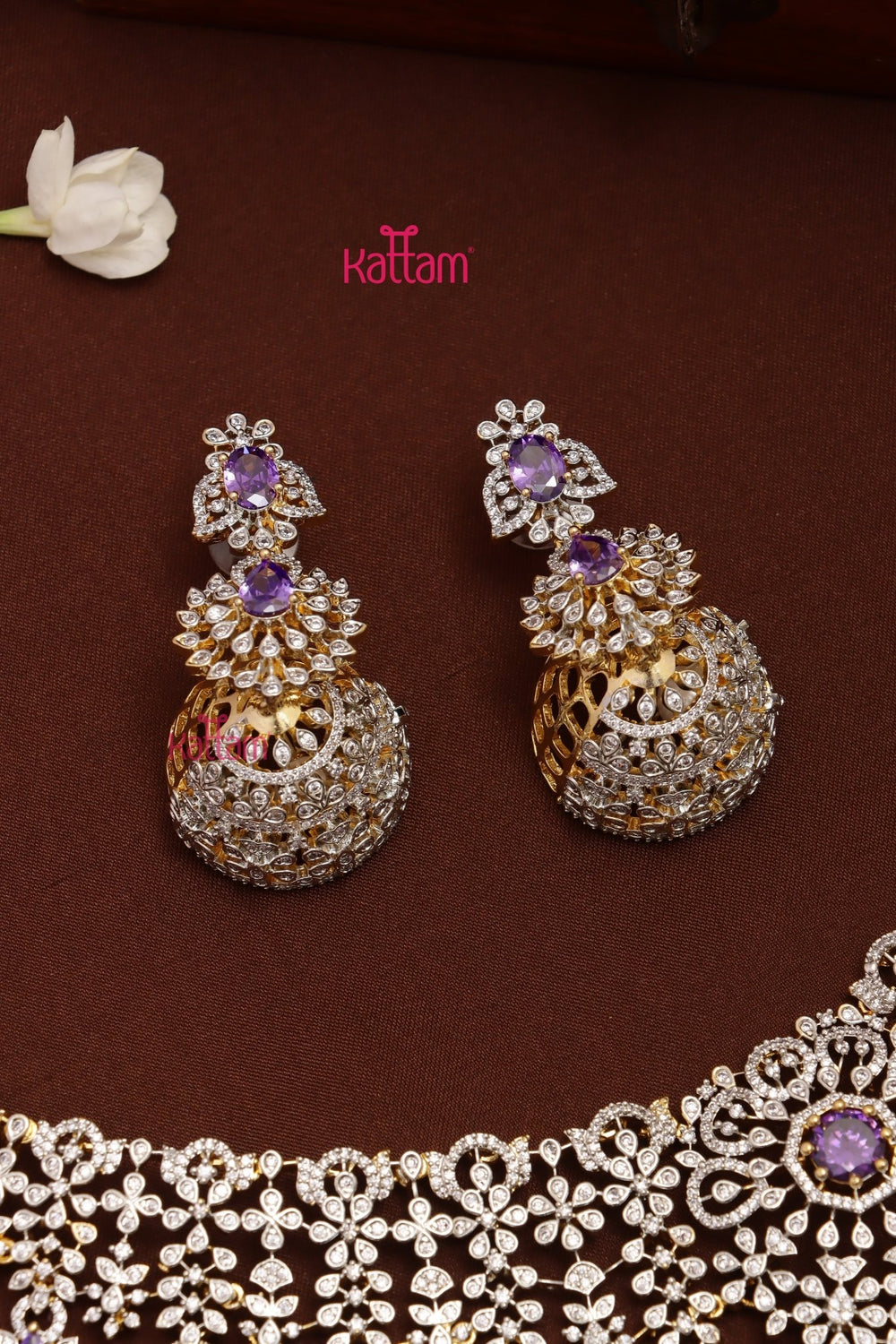 Iyraa - AD Stone Semi Bridal Purple Choker Set - N5321
