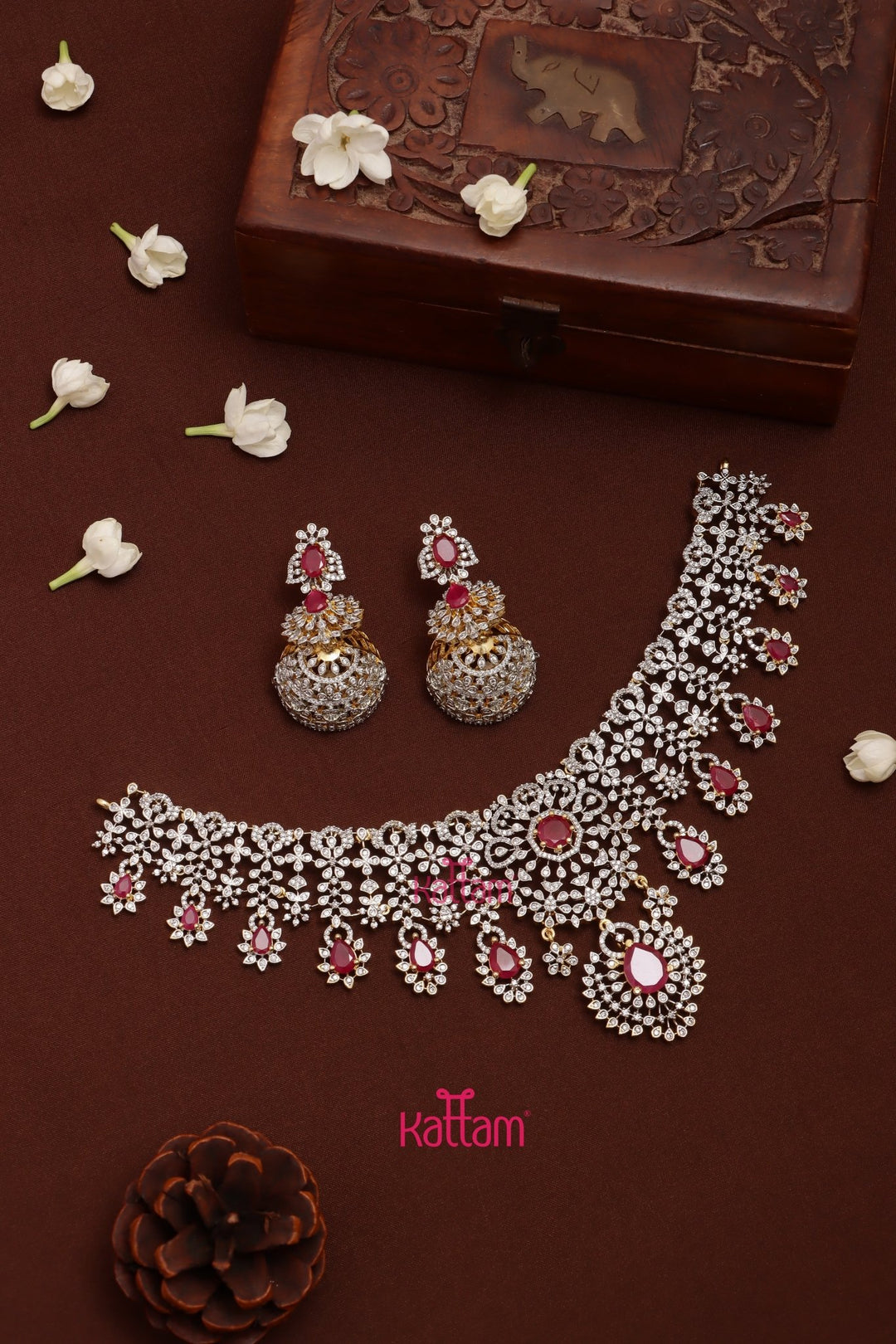 Iyraa - AD Stone Semi Bridal Ruby Choker Set - N5319