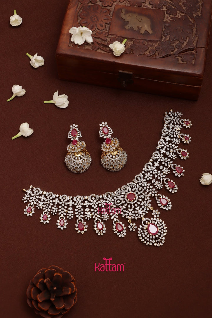 Iyraa - AD Stone Semi Bridal Ruby Choker Set - N5319