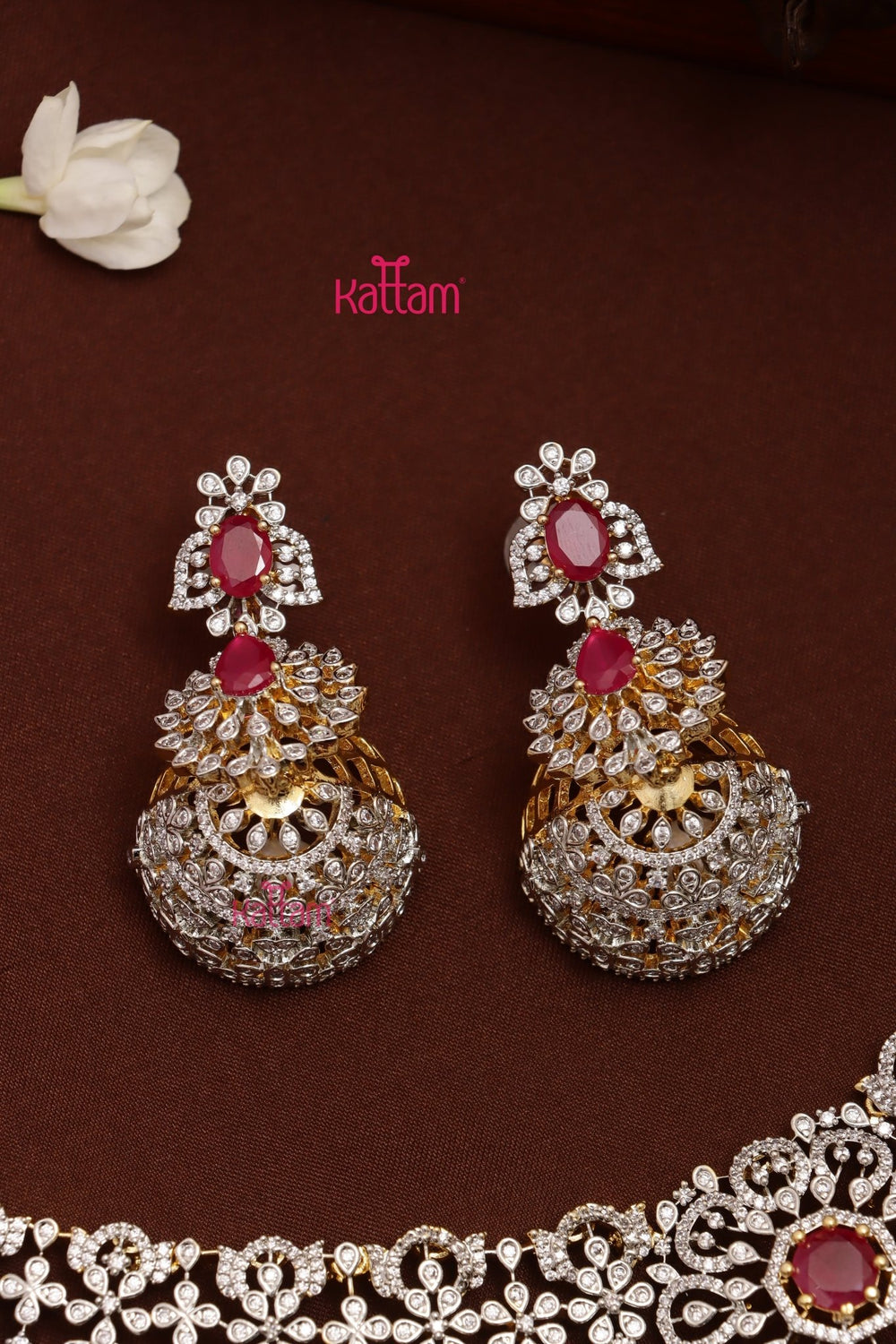 Iyraa - AD Stone Semi Bridal Ruby Choker Set - N5319
