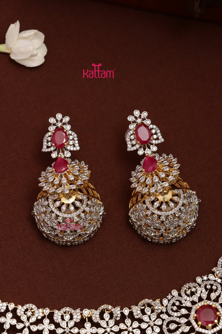 Iyraa - AD Stone Semi Bridal Ruby Choker Set - N5319