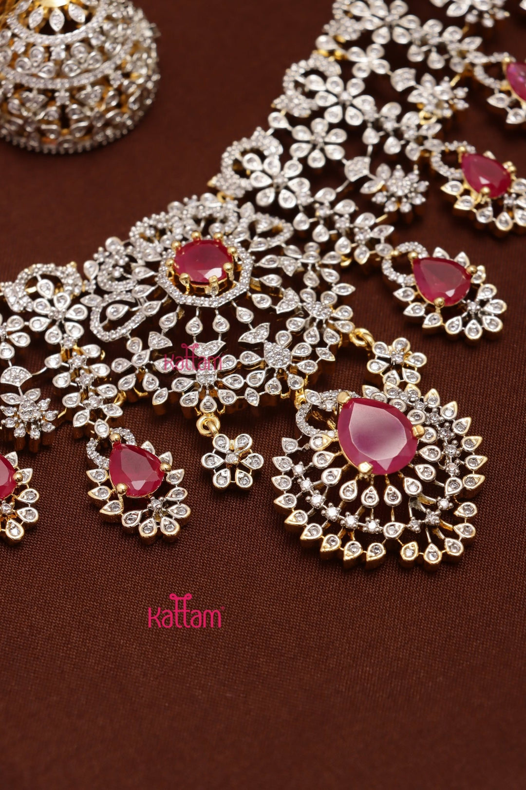Iyraa - AD Stone Semi Bridal Ruby Choker Set - N5319