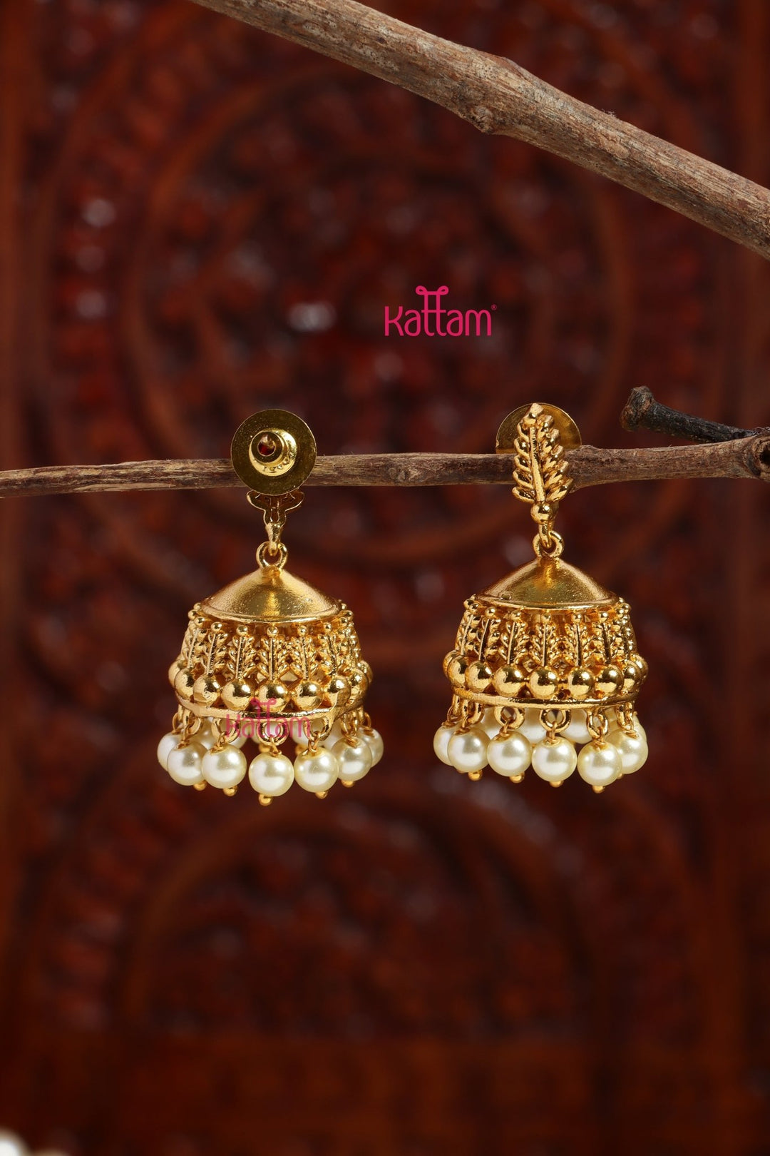 Janani Goldtone Pearl Jhumka - E1190
