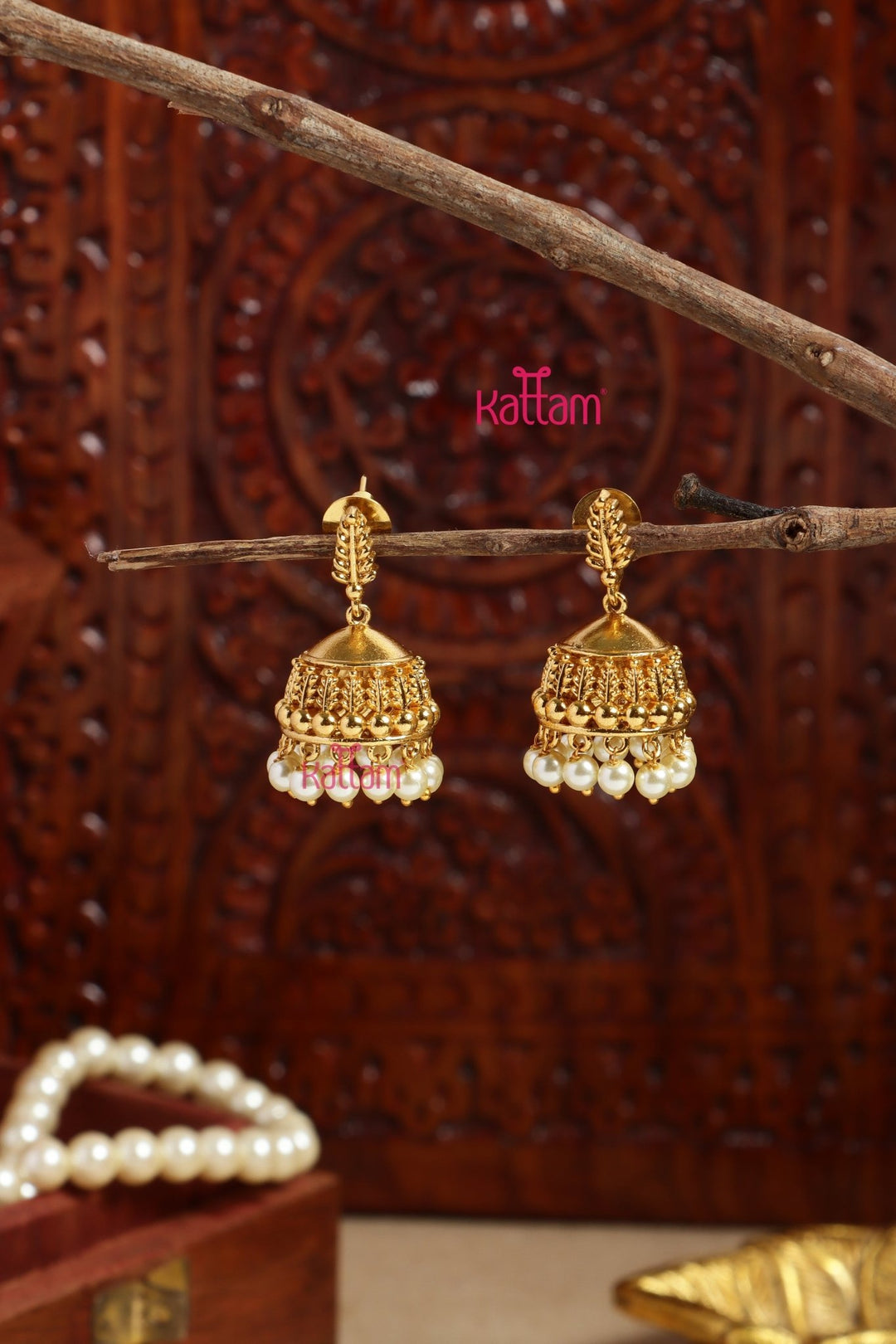 Janani Goldtone Pearl Jhumka - E1190