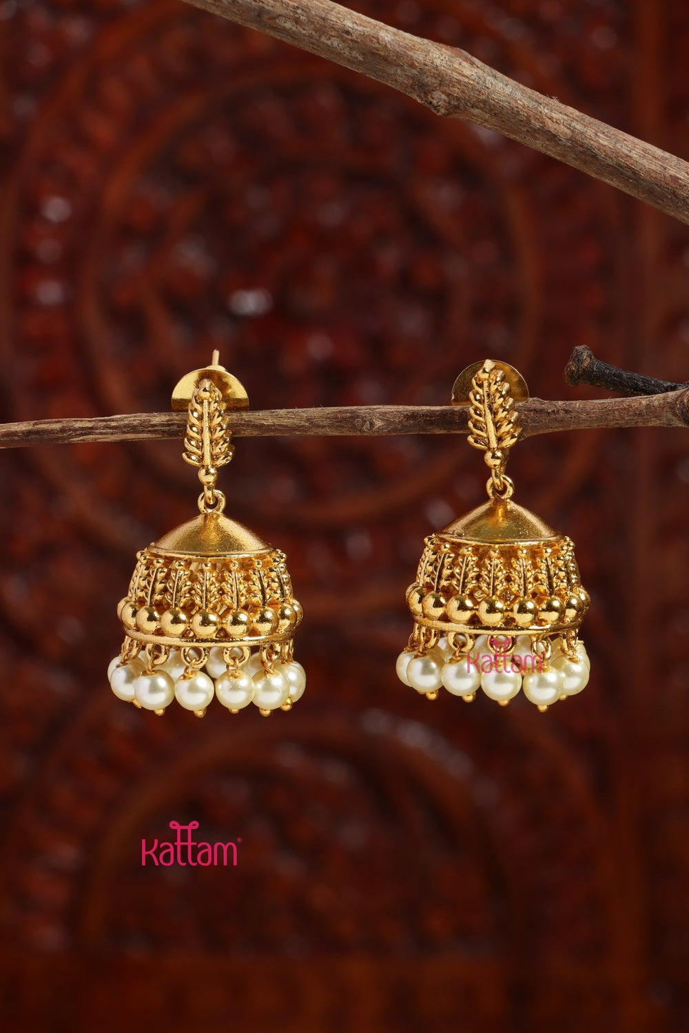 Janani Goldtone Pearl Jhumka - E1190