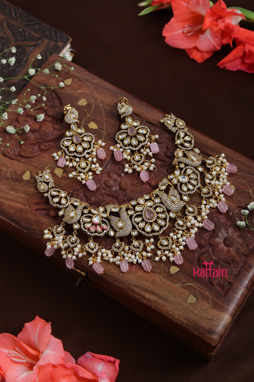 Jasmine - AD Semi Bridal lightPink Choker - N5120