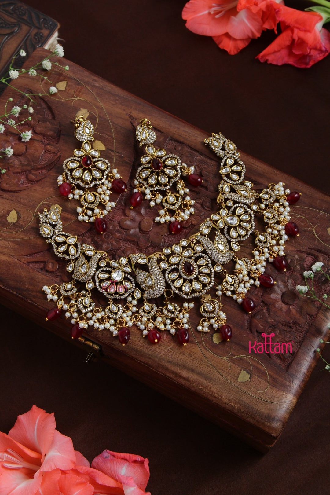 Jasmine - AD Semi Bridal Maroon Choker - N5117