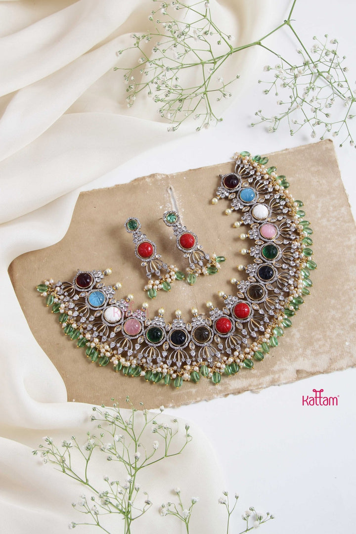 Jazz - Victorian Diamond Green Multistone Bridal Choker - N6008