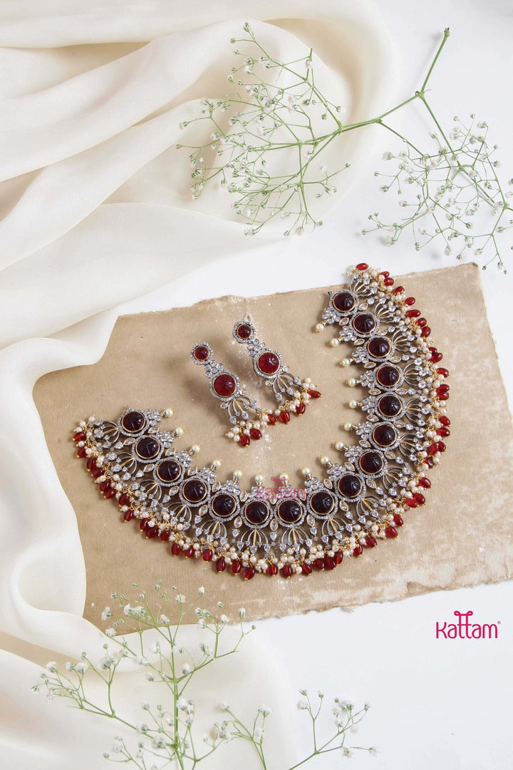 Jazz - Victorian Diamond Maroon Bridal Choker - N6007